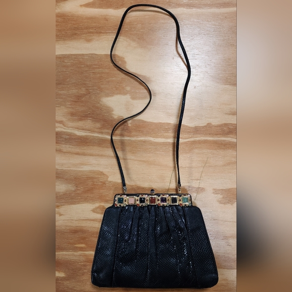 Vintage Judith Lieber Gem Stone Embellished Snakeskin Crossbody Clutch - Picture 13 of 16